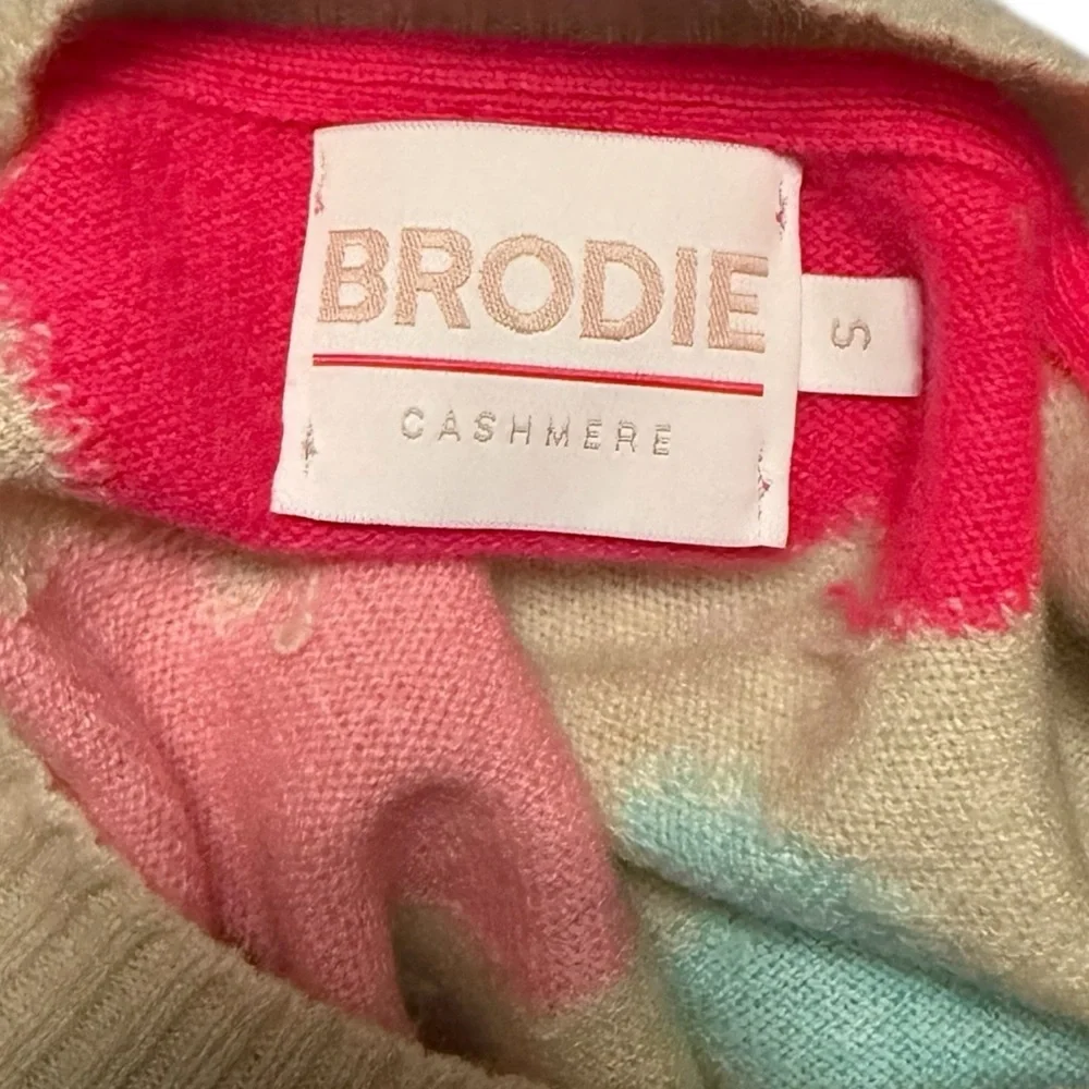 Brodie Cashmere 100% Cashmere Sweater Pink Colorblock Size S - Picture 2 of 8